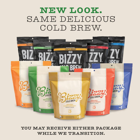 Bizzy Organic Cold Brew Coffee, Smooth & Sweet Blend, Medium Roast, 4 Count Brew Bags