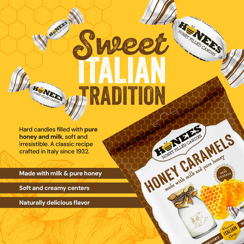 12 Pack (34.2oz) Honees Honey Caramels Hard Candy Individually Wrapped | Natural & Healthy Candy, Italian Made