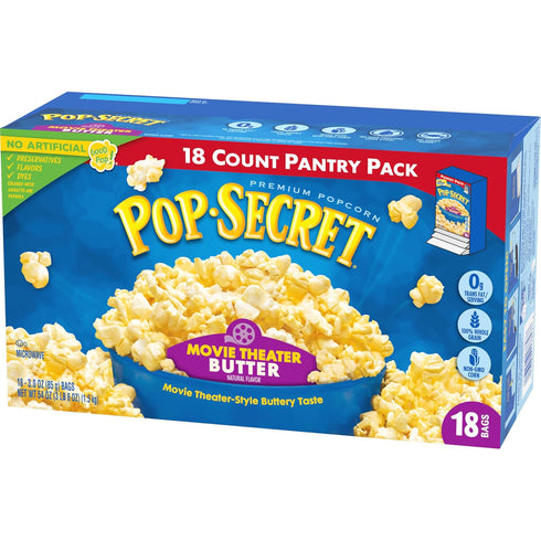 3.0 18 Count Pop Secret Popcorn, Movie Theater Butter, Ounce Microwave Bags, Box