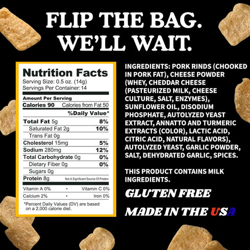 7 OZ Pork King Good Nacho Cheddar Pork Rinds FAMILY SIZE (Chicharrones - Keto Snacks)