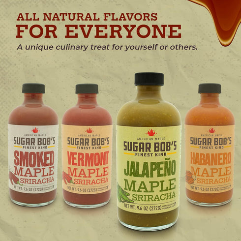 Sugar Bob’s Finest Kind Jalapeno Maple Sriracha Hot Sauce, 9.6 oz Garlic Sriracha Sauce with Fresh Jalapeno