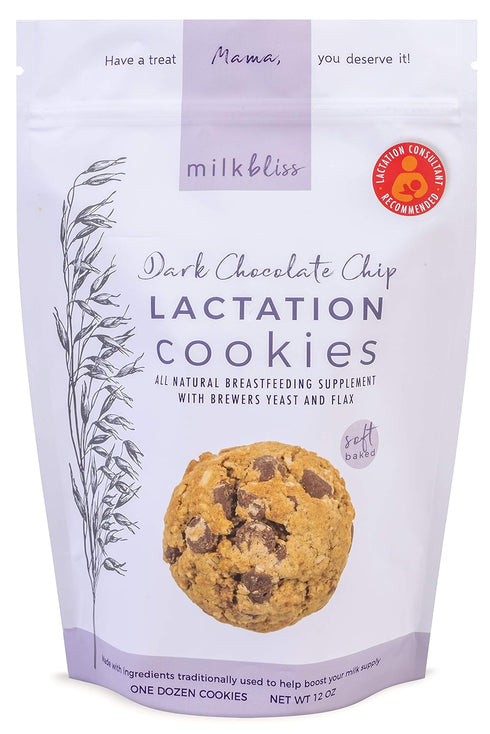 MilkBliss Dark Chocolate Chip Oatmeal Lactation Cookies - 12 oz with Brewers Yeast for Breastfeeding Supply Increase