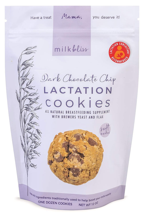 MilkBliss Dark Chocolate Chip Oatmeal Lactation Cookies - 12 oz with Brewers Yeast for Breastfeeding Supply Increase