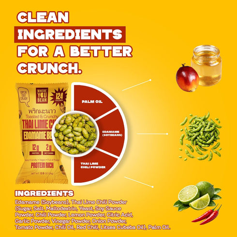 0.9 oz (Pack 8) Where You Bean Edamame Beans Snack (Thai Lime Chili) - Crunchy and Dry Roasted Edamame Beans - High