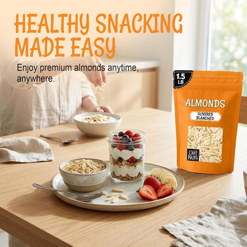 100% 1.5 lb Packed Oh! Nuts Almonds Blanched Slivered - Raw - Natural - - White Almond Sticks - in New York Zip-Seal