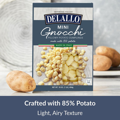 16 oz (8 Pack) DeLallo Mini Potato Gnocchi Pasta, Made in Italy, Light and Airy Texture, Small-Sized Dumplings