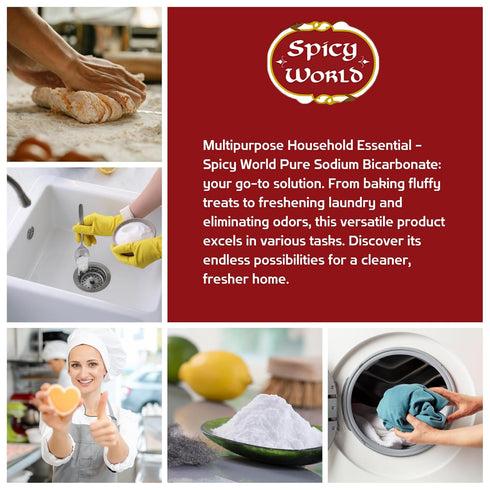 Spicy World (10 LB Sodium Bicarbonate Powder - Aluminum Free, Food Grade Baking Soda Bulk for Cleaning, Pool, Cooking