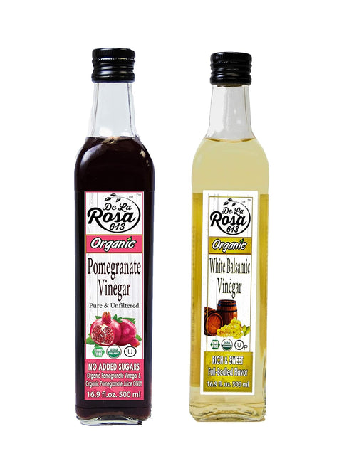 De La Rosa Organic Pomegranate and White Balsamic Vinegar, Vegan, Kosher, Non-GMO