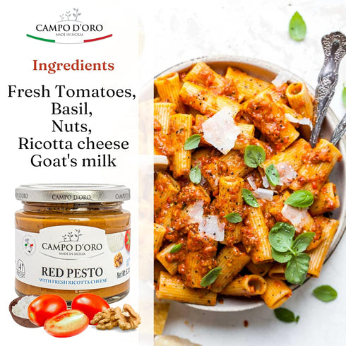 6.35 oz, CAMPO D'ORO - Red Pesto Sauce Italian Tomato Sauce with Fresh Ricotta Cheese