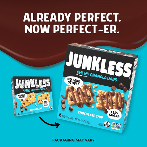 2 (12Bars) JUNKLESS Classic Chewy Granola Bars - Chocolate Chip and Peanut Butter Chocolate Chip, Gluten-Free, Non-GMO