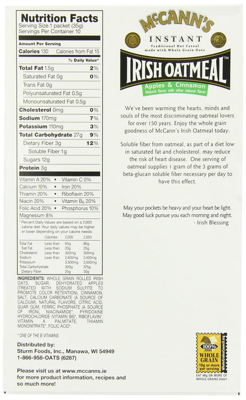 12.3-Ounce (Pack 6) McCANN'S Instant Irish Oatmeal, Apple & Cinnamon, Boxes