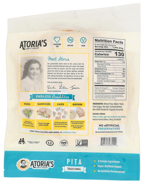 6 Count, 12 Atoria's Family Bakery, Pita Traditional Ounce