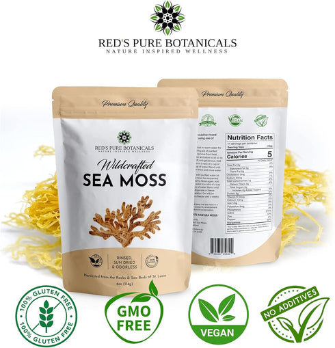 Wildcrafted Sea Moss - Healthy Irish Raw Sea Moss from St. Lucia, 4oz Dry Makes 60-80oz Seamoss Gel