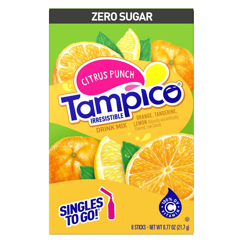 3 (Pack 6) SINGLES TO GO! Tampico Variety, Singles To Go Powdered Drink Mix, Boxes of Mango Punch and Citrus Punch