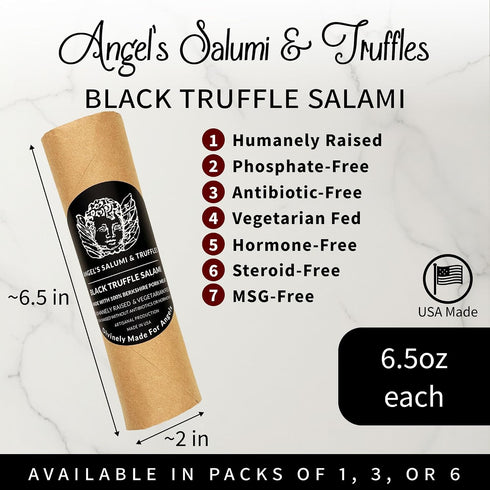 6.5 oz Angel's Salumi Black Truffle Salami Gourmet Artisanal Charcuterie Humanely Raised Pork, Antibiotic