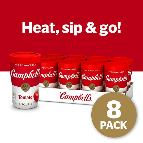 11.1 Oz 8) Campbell's Sipping Soup, Classic Tomato Soup, Microwavable Cup (Case