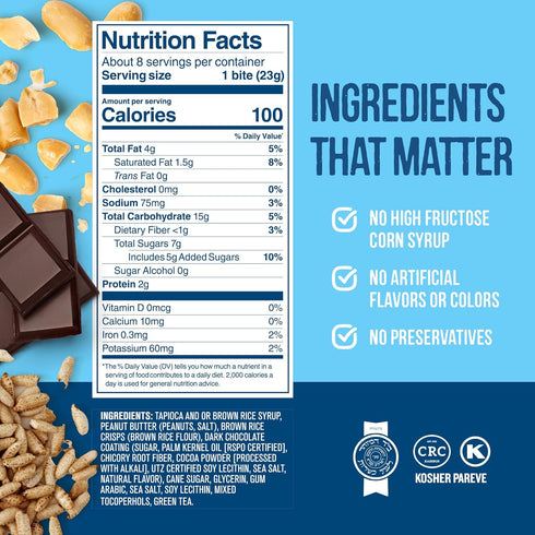 Packs 8) For Noshers Only - Peanut Butter Bites - Kosher Dairy Free Vegan Gluten Free Chocolate Peanut Butter Crispy
