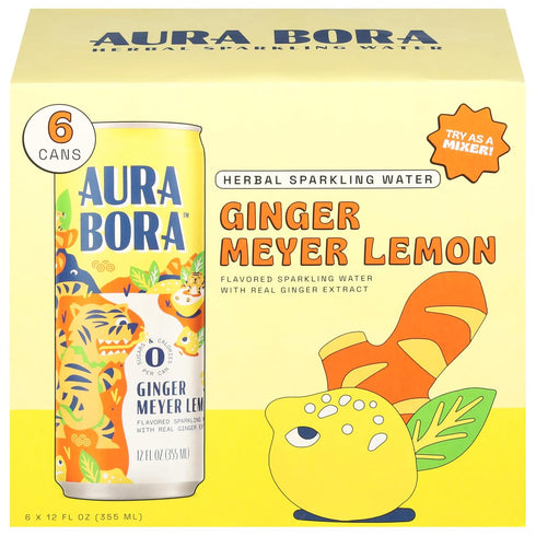 Aura Bora, Ging Meyer Lemon Herbal Sparkling Water, 12 Fl Oz