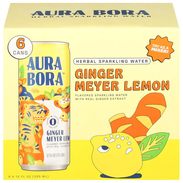 Aura Bora, Ging Meyer Lemon Herbal Sparkling Water, 12 Fl Oz