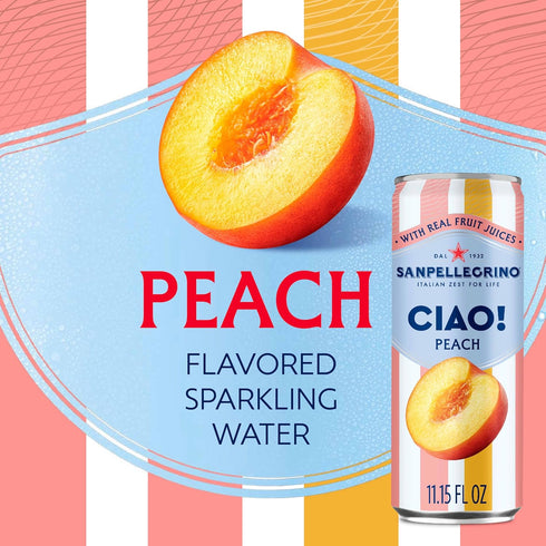 0g 6-Pack Sanpellegrino CIAO! Peach Sparkling Water, Low-Calorie Italian Sparkling Water with Real Fruit Juices, Added