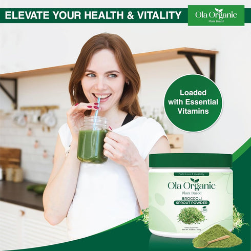 Ola Organic (300g Broccoli Sprout Powder Sulforaphane-Rich Superfood with Vitamins & Minerals Supports Daily Wellness