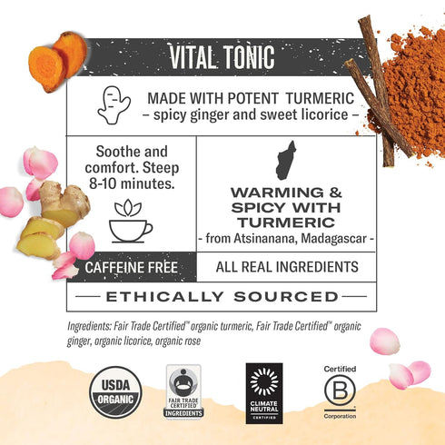 45 Numi Organic Three Roots Turmeric Tea, Turmeric Tea Bags With Ginger, Licorice, Rose, Caffeine Free