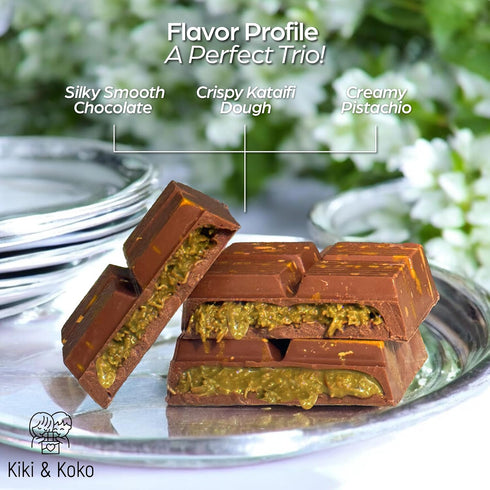 6.5oz Dubai Chocolate Pistachio Bar - Handmade Kunafa Baklava-Inspired Dessert with European Milk Chocolate