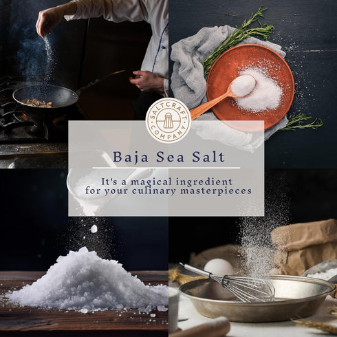 30% 16 oz SALTCRAFT Baja Sea Salt Fine Grain, Kosher Certified, Lower Sodium, Unrefined Mineral Salt Bag