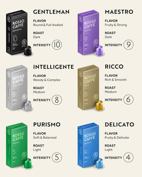 120 Pack 6 ROSSO CAFF Espresso Coffee Pods for Nespresso Original Machines, Premium Capsules, Variety Value Flavors