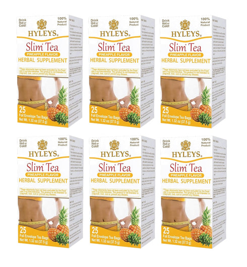 25 (6 Pack) Hyleys Slim Tea Pineapple Flavor - Weight Loss Herbal Supplement Cleanse and Detox - Tea Bags