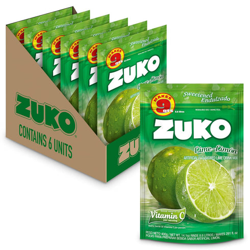 Zuko Lime Instant Powder Drink Family Pack, 14.1 oz, Pack of 6