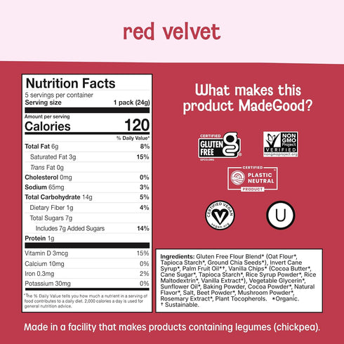 0.85oz MadeGood Red Velvet Soft-Baked Cookies, Each, Organic Snacks