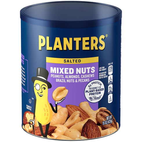 Planters Mixed Nuts (15 oz Canister) - Variety Mixed Nuts with Less