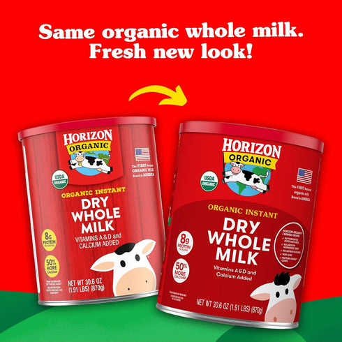 30.6 oz, Horizon Organic Instant Dry Whole Milk Powder, USDA Organic, Non-GMO, Shelf Stable, Great for Baking, Cooking