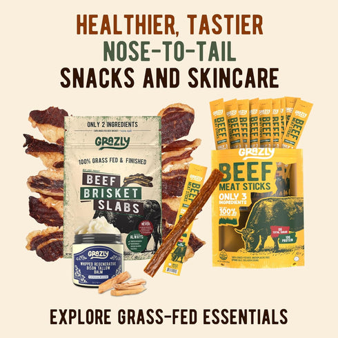 10g (1 oz, 10 Pack) Grazly Grass-Fed Beef Sticks Made with Only Beef, Spring Salt & Collagen Casing Clean, High-Protein