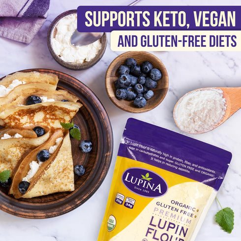 Pack 2 16 oz- Lupina Organic Gluten-Free Lupin Flour High-Protein, High-Fiber, Low-Carb Plant-Based Flour Non-GMO Vegan