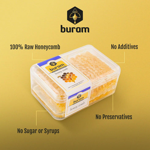 7.05 oz (Pack 6) Buram Gourmet Raw Honeycomb | All-Natural | Pure Unfiltered | Edible Wax | No Additives, No