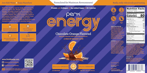 20 100mg Perk Energy Drink Mix (Chocolate Orange) Servings - Caffeinated Healthy Coffee Alternative with Protein