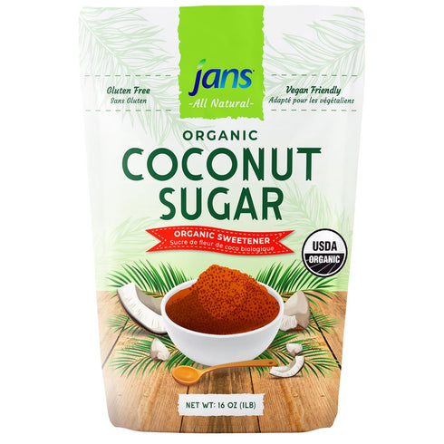 16oz (1 lb (Pack 1)) Jans Organic Coconut Sugar, Natural Coconut Palm Sugar, Brown Coconut Sugar, Unrefined, Non-GMO