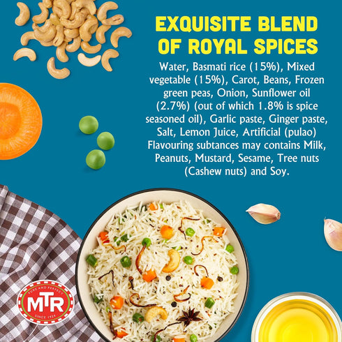 Packs (Pack 6) MTR Ready-To-Eat: Vegetable Pulao - Microwavable Rice for Instant Meals - Delicious & Nutritious Rice