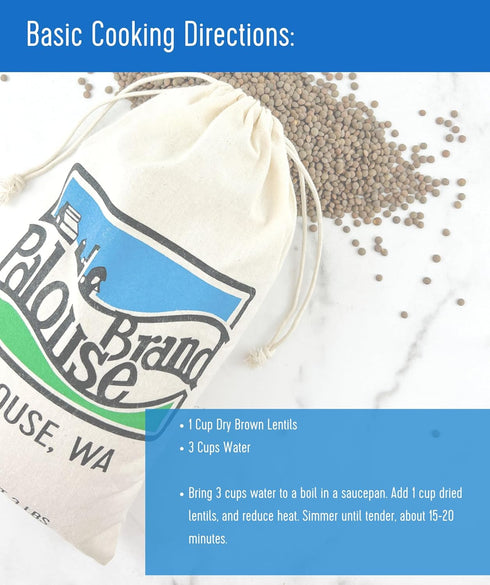 1 lb 100% Palouse Brand Non-GMO Project Verified Brown Lentils | Certified Glyphosate Residue Free | Pouch |