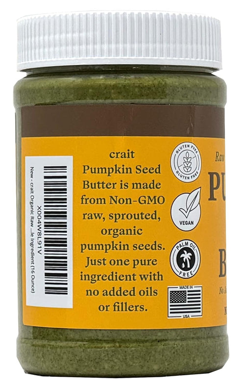 (16 crait Organic Raw Sprouted Pumpkin Seed Butter, Single Ingredient, No Sugar, No Salt, Vegan, Palm-Oil Free, Gluten