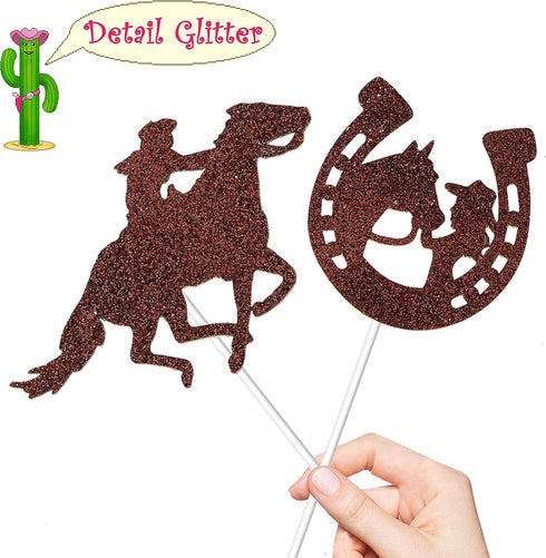 24 Pcs Cowgirl Party Cupcake Toppers, Pink Western Decorations for Kids Birthday Party, Baby Shower Supplies