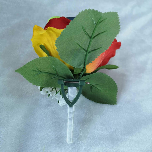 Vibrant Silk Rainbow Rose Bouquet with Boutonniere