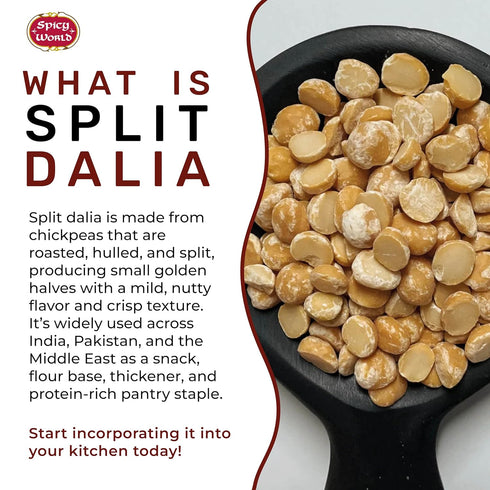 Spicy World 5 LB Daliya Split (Roasted Split Chickpeas Dalia) Bulk Jar - All Natural, Pure, For Chutneys, South Indian