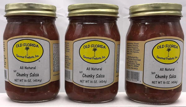 Old Florida Gourmet Salsa Hot Chunky, 16 Ounce - PACK OF 3
