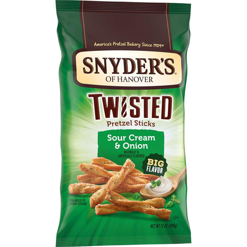 12 Oz Snyder's of Hanover, Sour Cream & Onion Twisted Pretzel Sticks, Bag