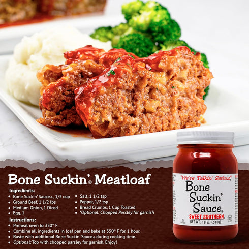 18 oz 1 Bone Suckin' Sauce Sweet Southern BBQ Sauce - in Glass Bottle, All-Purpose Barbecue Sauce, For Ribs, Chicken