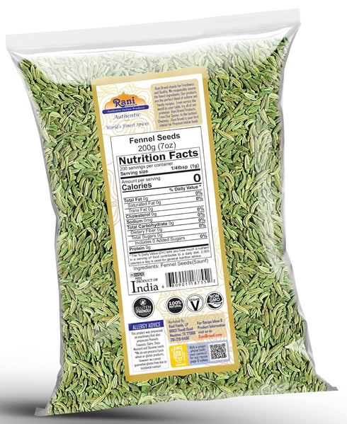 Rani Fennel Seeds (Saunf Sabut) Whole Spice - 7oz (200g) - All Natural, Gluten Friendly, NON-GMO, Kosher, Vegan