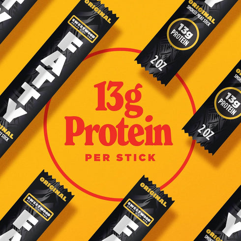13g 2 oz. (Pack 5) FATTY Meat Sticks, Made with Grass Fed Beef, Pork Raised Without Antibiotics, Protein Per Stick